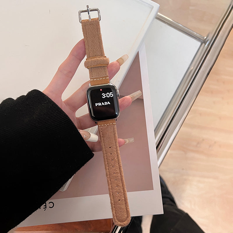 For Apple Watch Series 9 / 8 / 7 41mm / 6 / 5 / 4 / SE / SE (2020) / SE (2023) 40mm / 3 / 2 / 1 38mm Watch Strap Woolen Fabric+PU Band - White For Apple Watch Series 9 / 8 / 7 41mm / 6 / 5 / 4 / SE / SE (2020) / SE (2023) 40mm / 3 / 2 / 1 38mm Watch Strap Woolen Fabric+PU Band - White